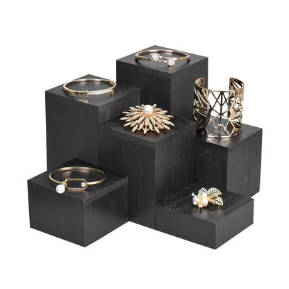 MOOCA Wooden 6 Pcs Square Risers for Display Jewelry and Accessories Display Stand Wooden Risers For Jewelry Figurine, Black Color