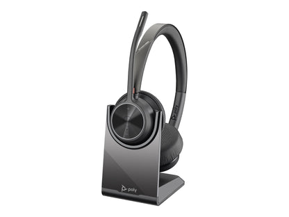 Poly - Voyager 4320 UC Wireless Headset + Charge Stand (Plantronics) - Headphones with Boom Mic - Connect to PC/Mac via USB-A Bluetooth Adapter, Cell Phone via Bluetooth - Works with Teams, Zoom &More