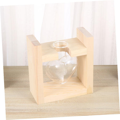 CONGARTENO Heart Vase Hydroponics Planter with Wooden Rack Glass Flower Container for Indoor Greenery Temperature-Resistant Glass Terrarium for Tulips Roses and Branches Decorative Plant