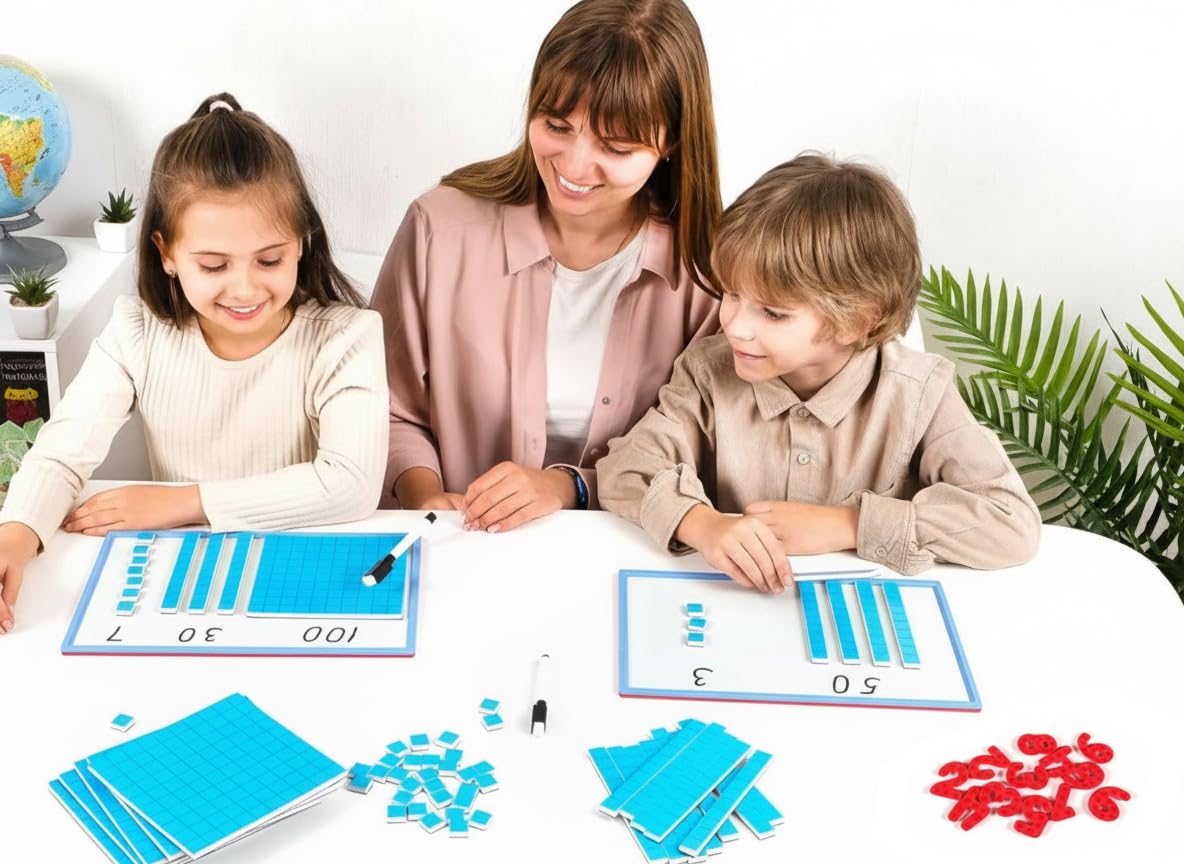 153 PCS Jumbo Magnetic Base Ten Blocks - Place Value Blocks - Math Manipulatives K-3 for Elementary Classroom, Number Blocks, Math Counters for Kids, Counting Cubes, Base 10 for 1st 2nd 3rd Grade