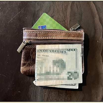 Hibate Black Small Mini Size Leather Coin Purse Change Pouch for Women Men Kids with Zip Key Ring