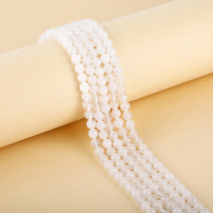 CMBYN Natural Stone Beads Round Genuine Real Stone Beading Strand Loose Gemstones DIY Smooth Bead for Bracelet Necklace Earrings Jewelry Making (White Jade, 6mm 60 Pieces)