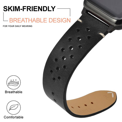 ANNEFIT Vintage Leather Watch Strap 18mm, Quick Release Replacement Band for Men and Women with Black Buckle (Black)