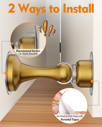 Door Stoppers Magnetic Door Catch, Stainless Steel Magnetic Door Stop 2 Pack, Double-Sided Adhesive Tape, No Drilling, Screws for Stronger Mount, Holder Your Door Open for Wide Doors