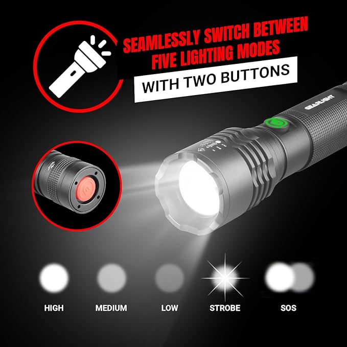 LED Flashlight High Lumens, Tactical Flashlight Battery Powered (Batteries Not Included), Bright Handheld Flashlight for Camping, Hunting, Home, Security, Hiking, Walking at Night & Emergency Use