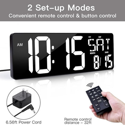 XREXS 17.2" Digital Wall Clock with Remote Control, Bluetooth Sync Time LED Digital Clock for Living Room Decor, Auto DST, Temperature for Living Room, Gift for Elderly and Teens