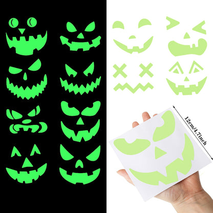 16 Pieces Halloween Luminous Pumpkin Sticker Fluorescent Green Decals Sticker Glow in The Dark Window Wall Door Stickers Decorating Craft Kits for Halloween Party Decorations Supplies