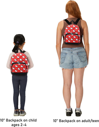 Hello Kitty Mini Backpack with Wallet Set - Bundle with 10” Woven Backpack with Front Pocket and Card Organizer for Women | Hello Kitty Travel Bag Set