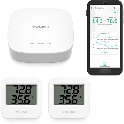 YoLink SpeakerHub & Two Temp/Humidity Sensors Starter Kit – Audio Hub Plays Tones/Sounds, Spoken Messages, Text Messages, LoRa-Powered ¼ Mile Range, Compatible with IFTTT, WiFi Required