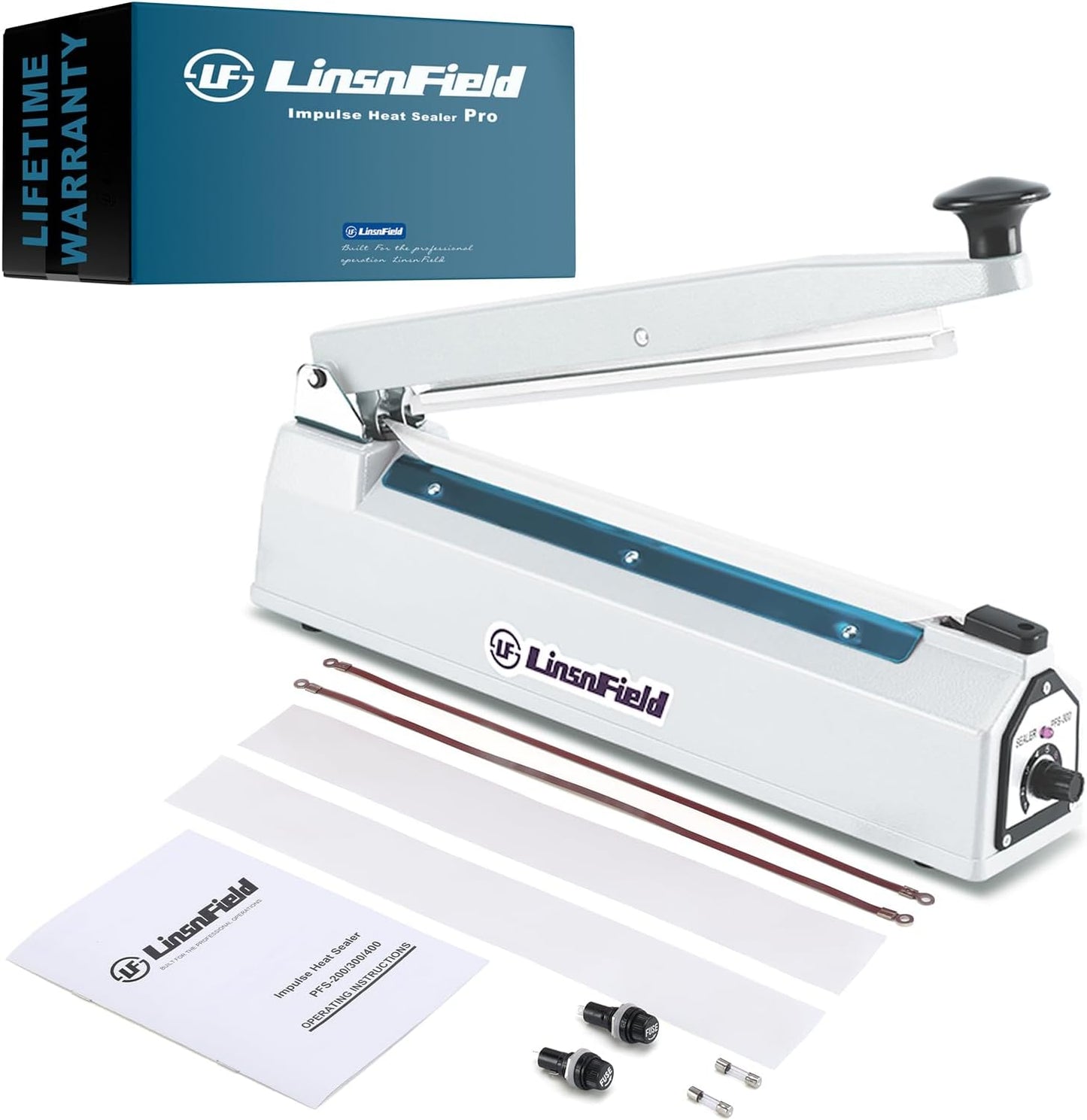 Sealer Pro, Patented 8-inch Impulse Heat Sealer, 2-mm Sealing Width Super Heavy Duty Bag Sealing Machine with Extra 2 Replacements, 1Fuse Included, White