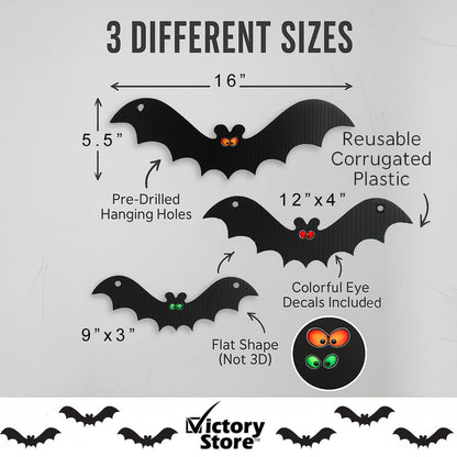 VictoryStore Outdoor Hanging Bat Halloween Yard Decorations, Set of 12 - Waterproof Plastic Hanging Halloween Decorations, Made in USA