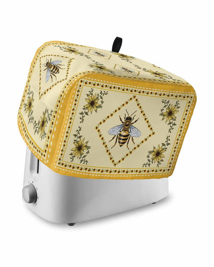 Summer Bee Toaster Cover 4 Slice, Large Kitchen Appliance Covers, Yellow Lace Farmhouse Sunflower Rustic Toaster Oven Cover with Loop, Bread Machine Cover Polyester Dust Cover Protection