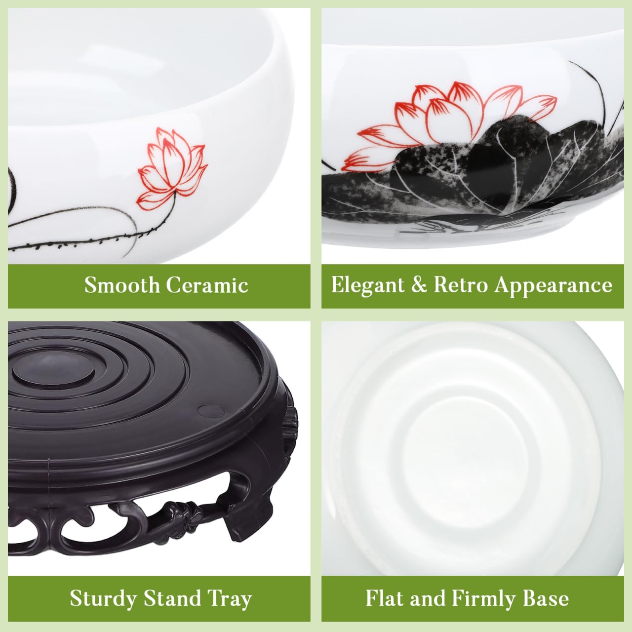 Toddmomy Hydroponic Ceramic Planter Pot with Base 7.08 Inch Round Water Lily Lotus Bowl for Indoor Outdoor Garden Decor Suitable for Water Plant Growth