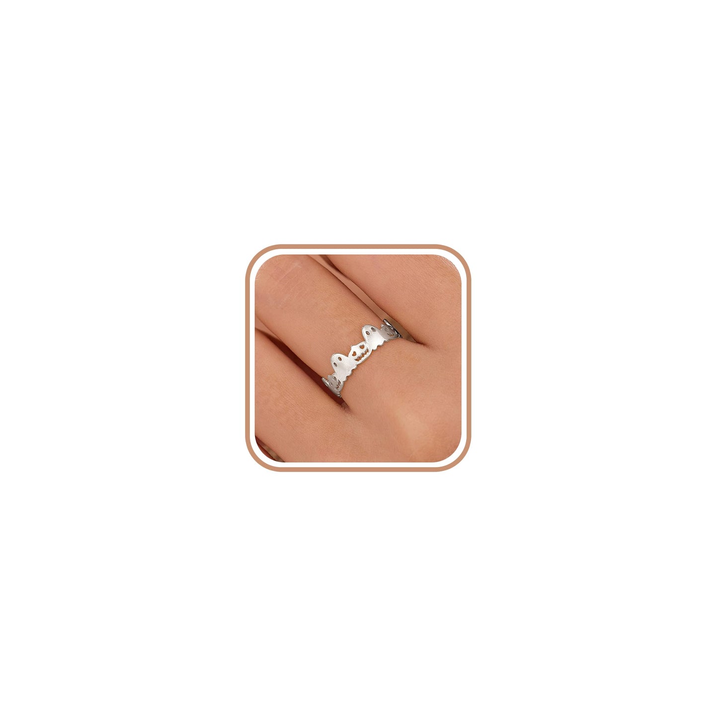 AIBELOPY Cute Pumpkin Lantern Rings for Women Men 925 Sterling Silver Halloween Ring Jack-O-Lantern Ghost Ring Wide Band Rings Halloween Christmas Gift (Silver, 9)