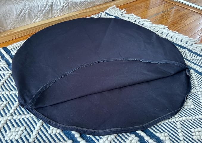 Natural 100% Cotton Canvas Round Dog Bed Cover Eco Friendly Durable Pet Bedding Dog Cushion Covers with Zippers Machine Washable Covers (Black, Medium 28 Inches)