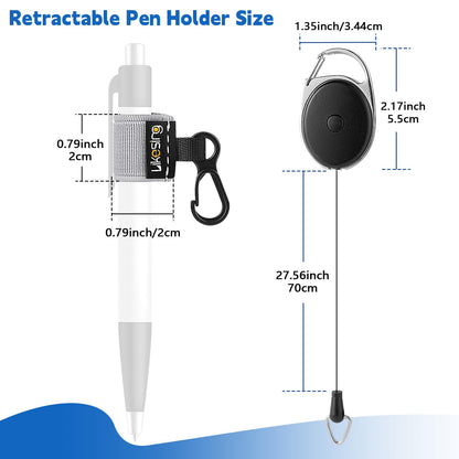 Likesing 4 Retractable Pencil Holder Set, 27.5" Anti-Lost Retractable Pen Holder with Clip, Elastic Reel Pen Leash for Nurses, Teachers, Waitres, Carpenters, Construction Workers(Black)