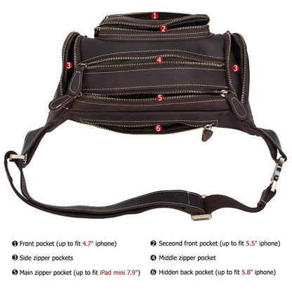 TIDING Leather Fanny Pack For Men Large Capacity Crossbody Waist Belt Bag For Travel Sports Outdoor Hiking Cycling Running