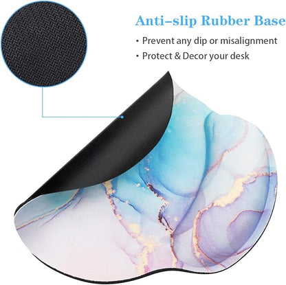 WAVEYU Ergonomic Mouse Pad with Wrist Support, Cool Round Mouse Mat, Non-Slip Rubber Base Mousepad for Laptop, Office Mouse Pad, Blue Marble