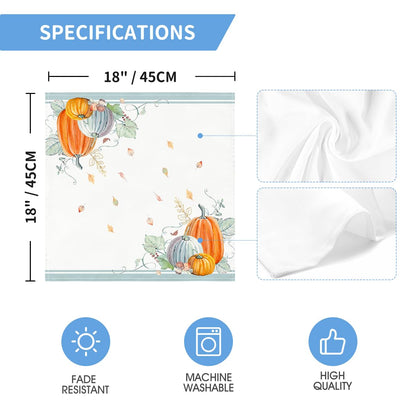 Horaldaily Fall Cloth Napkins 18 x 18 Inch, Thanksgiving Autumn Harvest Orange Blue Pumpkin Leaves Party Dinner Decoration Washable Napkins Set of 6