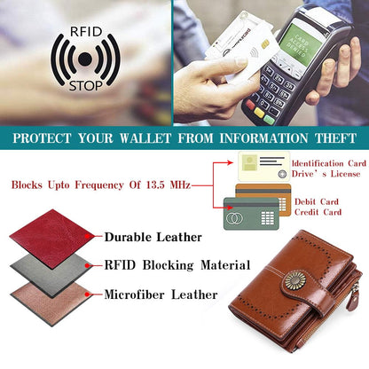 SENDEFN Small Womens Wallet Leather Bifold Card Holder RFID Blocking with Zipper Coin Pocket