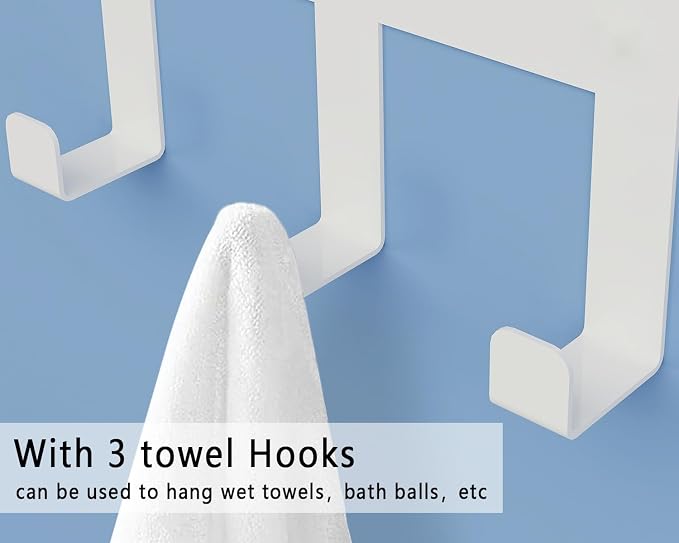 Bethom Towel Racks for Bathroom White, Storage with Shelf Wall Mounted | Stainless Steel, 3 Hooks, Towel Storage Rack with Shelf for Small Bathroom
