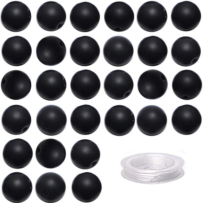 80Pcs Natural Crystal Beads Stone Gemstone Round Loose Energy Healing Beads with Free Crystal Stretch Cord for Jewelry Making (Matte Onyx, 10mm)