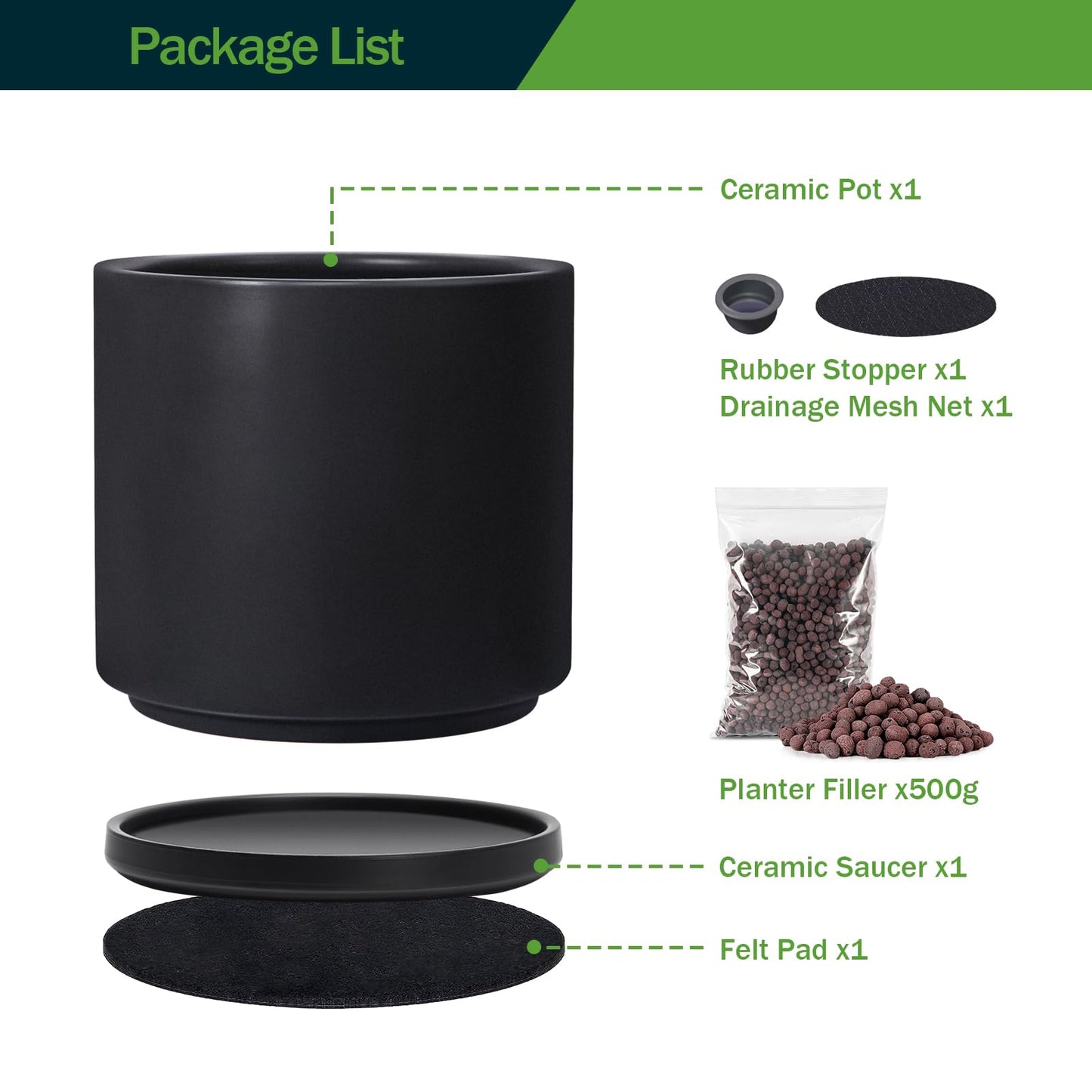 Kazeila Plant Pots Ceramic Planter for Indoor Outdoor Plants Flowers 10 Inch Matte Black Large Cylinder Flower Pot with Saucer and Drainage Hole,Glazed Finish Interior and Exterior