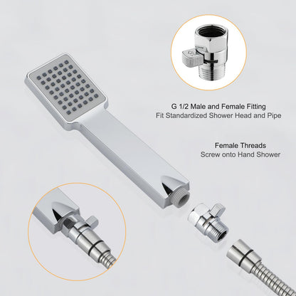 Chrome Water Flow Control Valve, G1/2" Shower Head Flow Control Valve, Brass Shut Off Valve for Handheld Shower, Water Pressure Regulator Replacement for Shower System