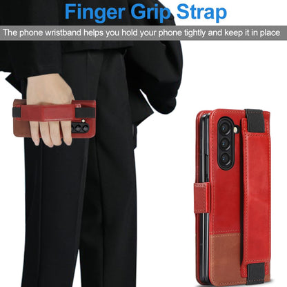KEZiHOME Case for Samsung Galaxy Z Fold 5, Genuine Leather Wallet Case [RFID Blocking] with Card Holder Stand Shockproof Protective Phone Flip Cover Compatible with Galaxy Z Fold 5(Red/Brown)