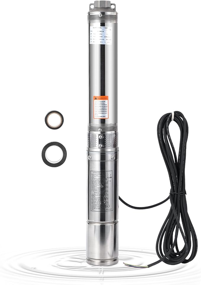 Deep Well Submersible Pump, 1.5HP 230V/60Hz, 27GPM Flow 259ft Head, with 33ft Electric Cord & Check Valve, 4" Stainless Steel Water Well Pump for Industrial,Irrigation,Home Use, IP68 Waterproof Grade