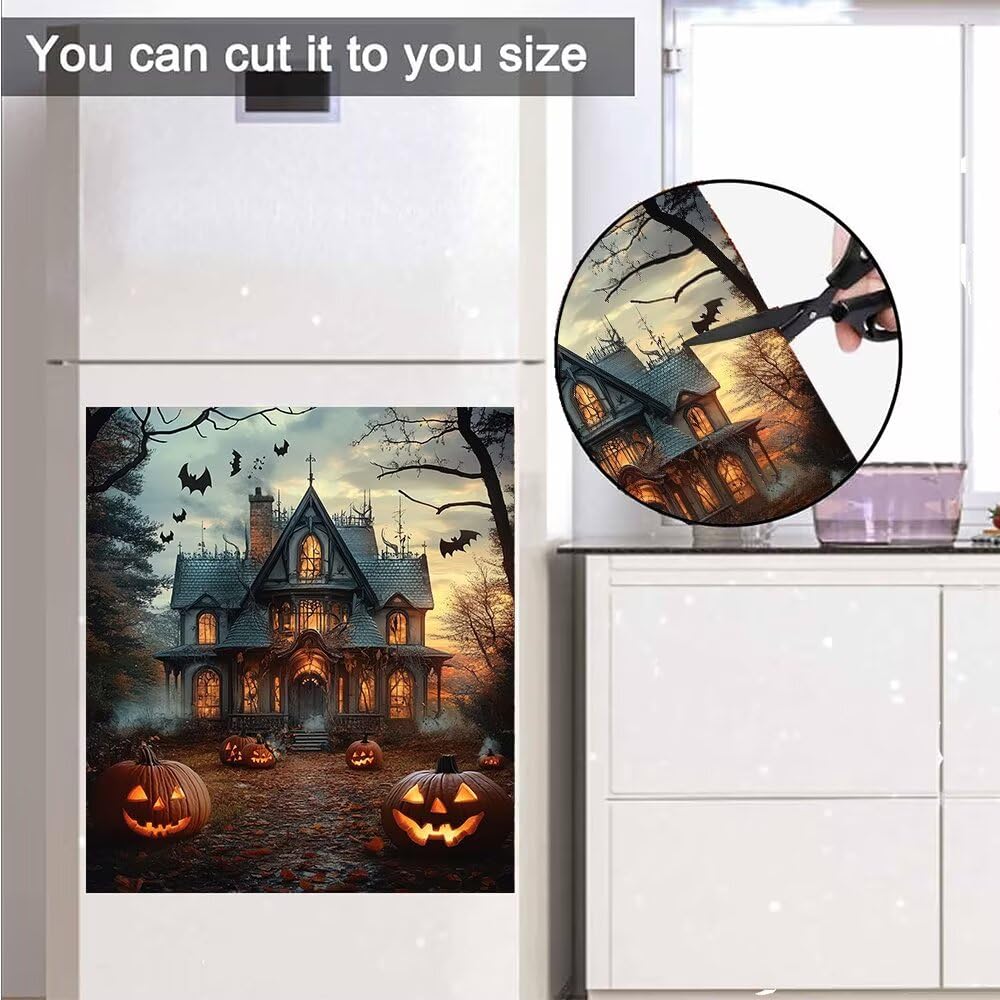 Haunted House Dishwasher Magnet Full Door Cover, Halloween Pumpkin Kitchen Decor Magnetic Dishwasher Cover Vinyl Decal, Happy Halloween Fridge Stickers Front Door Cover, Easy Update, 23Wx26H Inches