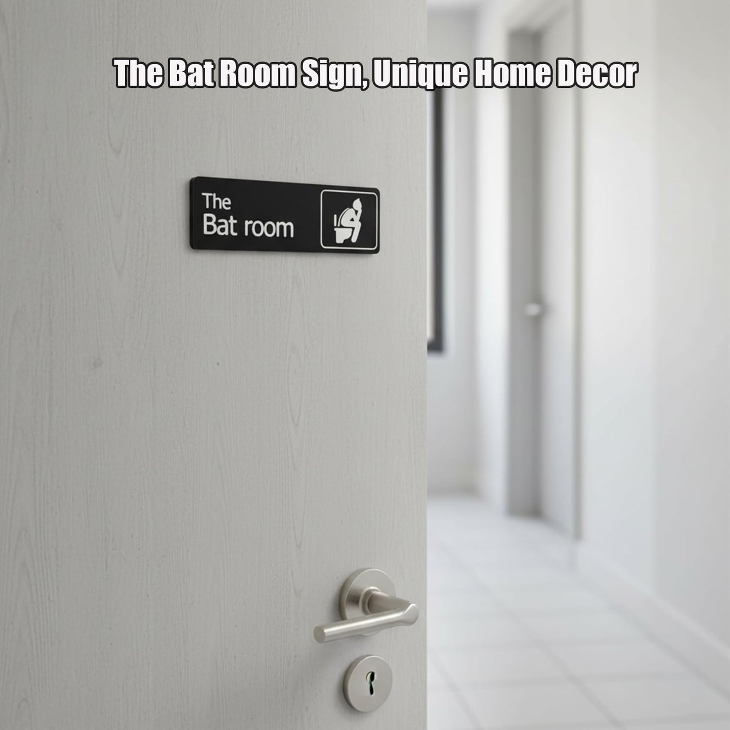 Falnvita Funny The Bat Room Sign - Heroic Themed Bathroom Decor for Office & Home - Humorous Restroom Door Plaque, Unique Gift for Comic Fans, Sleek Black Wall Art