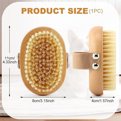 Soft Boar Bristle Pet Palm Brush for Short Haired Dogs and Cats, Ergonomic Pet Brush with Band, Natural Bristle Grooming Brus-h for Gentle Massage/Reduces Shedding(COLOR:Wood)