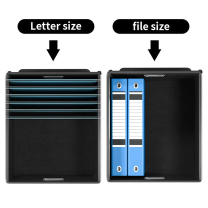 Huolewa File Organizer Box with Lid, Collapsible File Folder Organizer for Office Document Storage, Filing Box with Plastic Slide for Letter Size Hanging File Folders(1 Pack, Black)