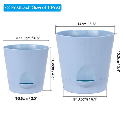 PATIKIL 4.5"/5.5" Plant Pots, Set of 2 Plastic Flower Planters with Drainage Hole and Removable Base Decorative for Home Garden Indoor Outdoor, Light Blue