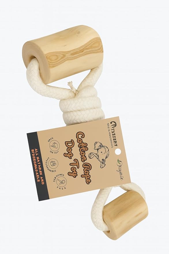 Cotton Rope Dog Toy with Coffee Wood Handles – Natural Chew & Tug Toy for Dogs – Durable, Eco-Friendly & Safe for All Breeds