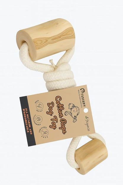 Cotton Rope Dog Toy with Coffee Wood Handles – Natural Chew & Tug Toy for Dogs – Durable, Eco-Friendly & Safe for All Breeds