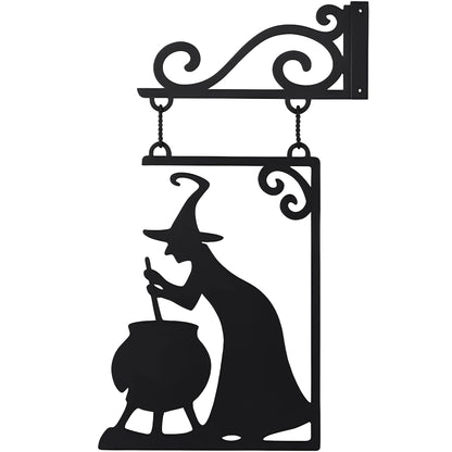 Metal Witch Silhouette Cauldron – Iron Halloween Wall Sign Hanging Art for Garden Decor, Scary Yard Ornaments, Party Supplies, Indoor Outdoor Decoration