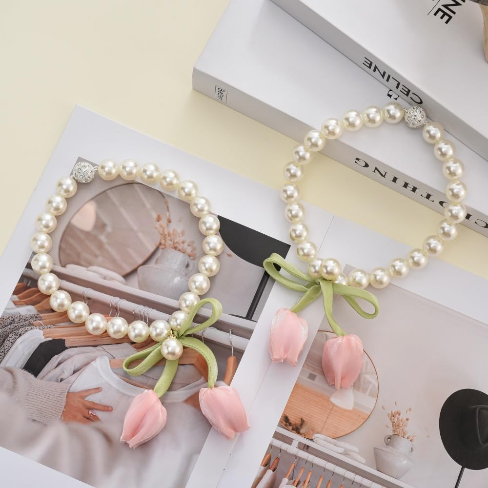 SUQ I OME 1 Pair of Handmade Tulip Flower Curtain Magnetic Tiebacks,Curtain Ties,Curtain Holdbacks for Home Office Decoration,Pink