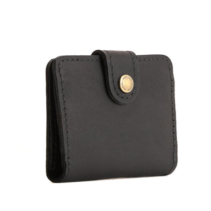 Portland Leather Goods Women's Mini Bifold Wallet – Slim, Palm-Sized Design with Secure Snap Closure, 2 Card Slots, 2 Cash Slots & Zippered Coin Pocket – Black