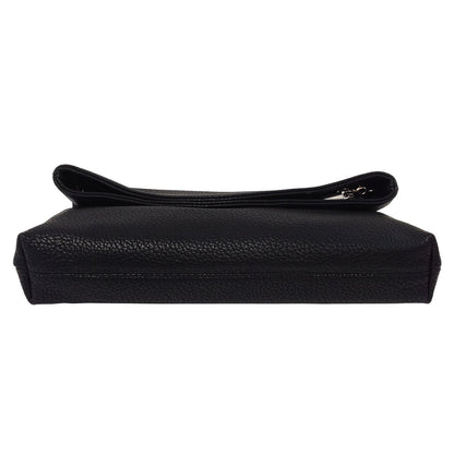 JNB Faux Leather Oversize Foldover Clutch Bag with Zipper Pocket,bk40