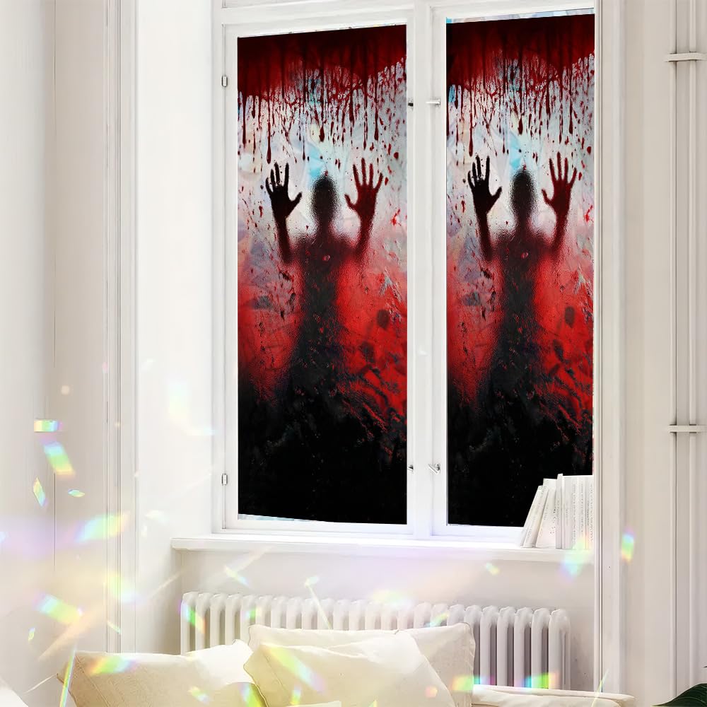 Cmialusie Bloody Hands Horror Scene Halloween Decor Window Film Window Privacy Film Glass Privacy Decals Living Room Sun Blocking Decor Removable Cling Stickers Window Stickers 17.3x39.3 Inch