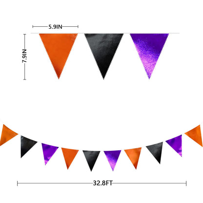 Black Orange Purple Halloween Party Decorations Metallic Fabric Triangle Pennant Banner Flag Bunting Garland for Birthday Baby Shower Bachelorette Trick or Treat Halloween Holiday Party Supplies