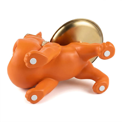 QDDTRAHCCLJZ French Bulldog Tray Sculpture – Multifunctional key tray and candy bowl, resin bulldog statue, suitable for entryway tables, office desks, living room use, home decor gift. (orange)