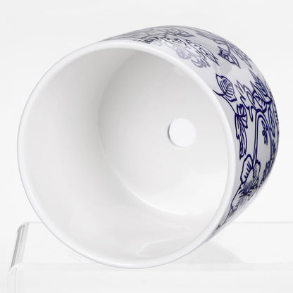 Set of 2 Blue and White Ceramic Plant Pots with Drainage Hole and Saucers, Retro Blue Porcelain Vase Round Planters for Succulent Cactus Indoor Outdoor Garden Home Desktop Decor, 4.5+5.5 Inch