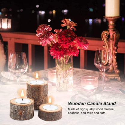 Tesytto Wooden Tea Light Candle Holders Set of 6, Personalized Natural Wooden Votive Tealight Holder for Rustic Centerpieces for Table, Great for Home, Wedding Various Festivals Decoration