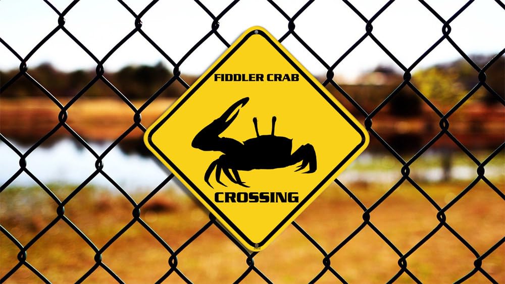 ZMEIZ Fiddler Crab Crossing Warning Sign Fiddler Crab Animal Caution Yellow Wall Art Decorative Decor For Fence Home Farmhouse Yard Road Quality Metal Sign 12x12 Inches