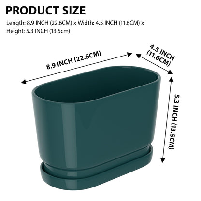 XiHuaer 8.9x4.5x5.3 Inch Ceramic Planter with Drainage Hole and Saucer, Indoor Outdoor Plant Pot for Plants, Green