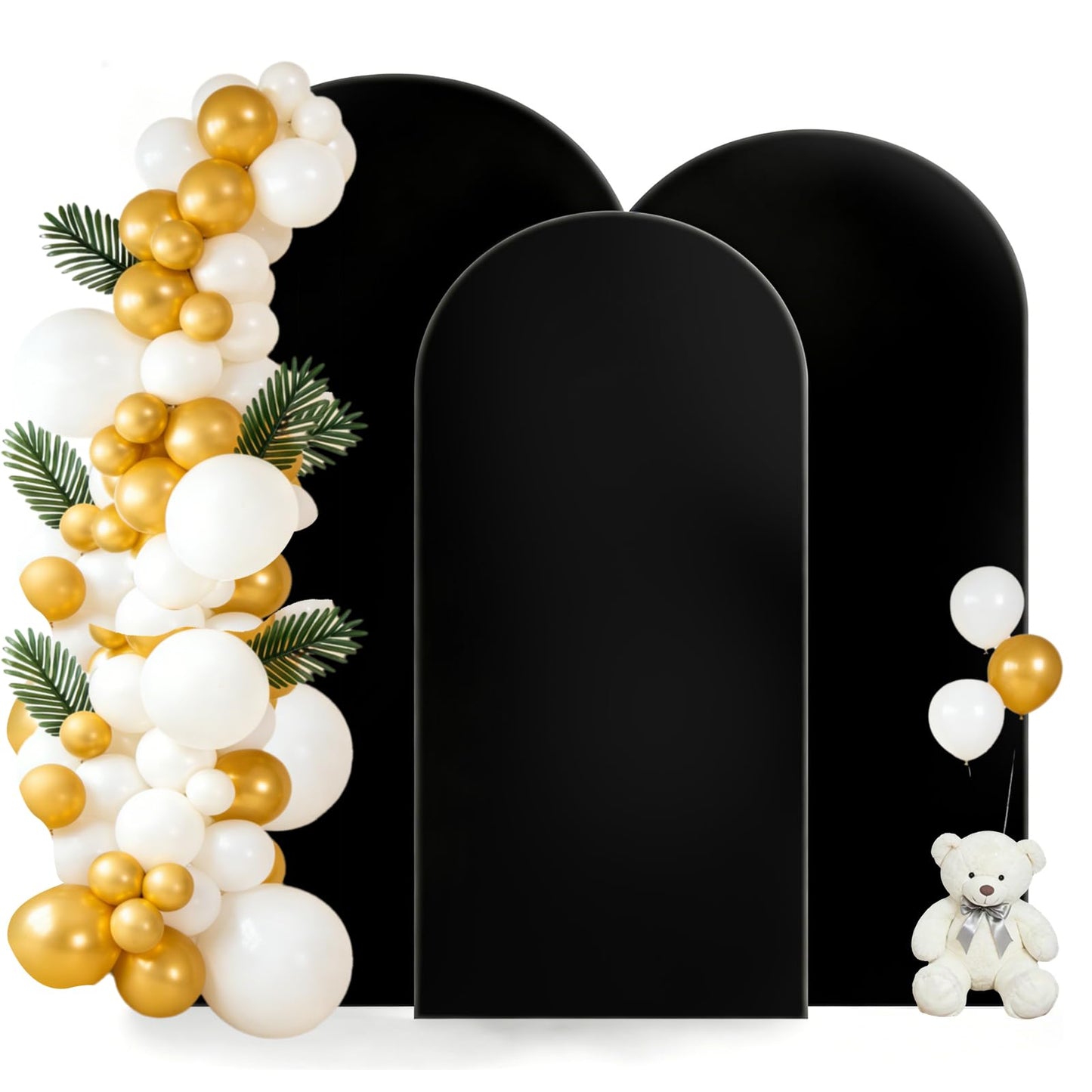 Hemmotop Black Arch Backdrop Cover Set, 6ft, 5ft, 4ft Arch Covers Stretchy Backdrop, Spandex Arched Stand Background Cover for Baby Shower Birthday Graduation Party, 3-Piece