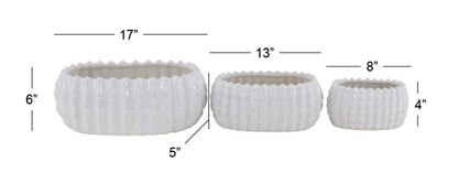Deco 79 Ceramic Indoor Outdoor Planter Small Planter Pot, Set of 3 Planters 17", 13", 8"W, White